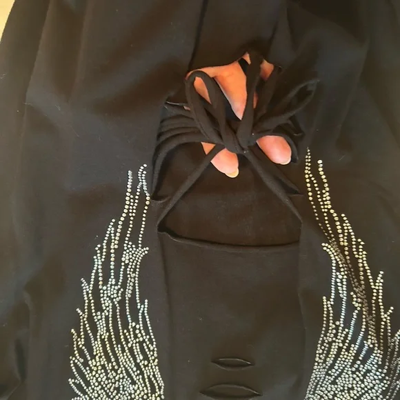 Women’s black long sleeve sexy black top with embellishing - Picture 6 of 13